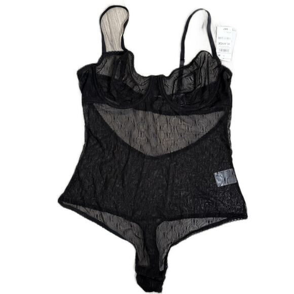 INC Concepts Logo Bodysuit Sheer Lace Cup Lingerie Teddy - Black Size XL - $50 - Picture 2 of 11